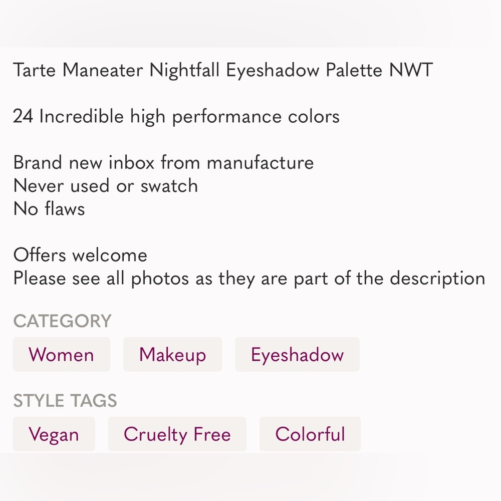 Tarte Maneater Nightfall Eyeshadow Palette NIB/NWT - Picture 8 of 16